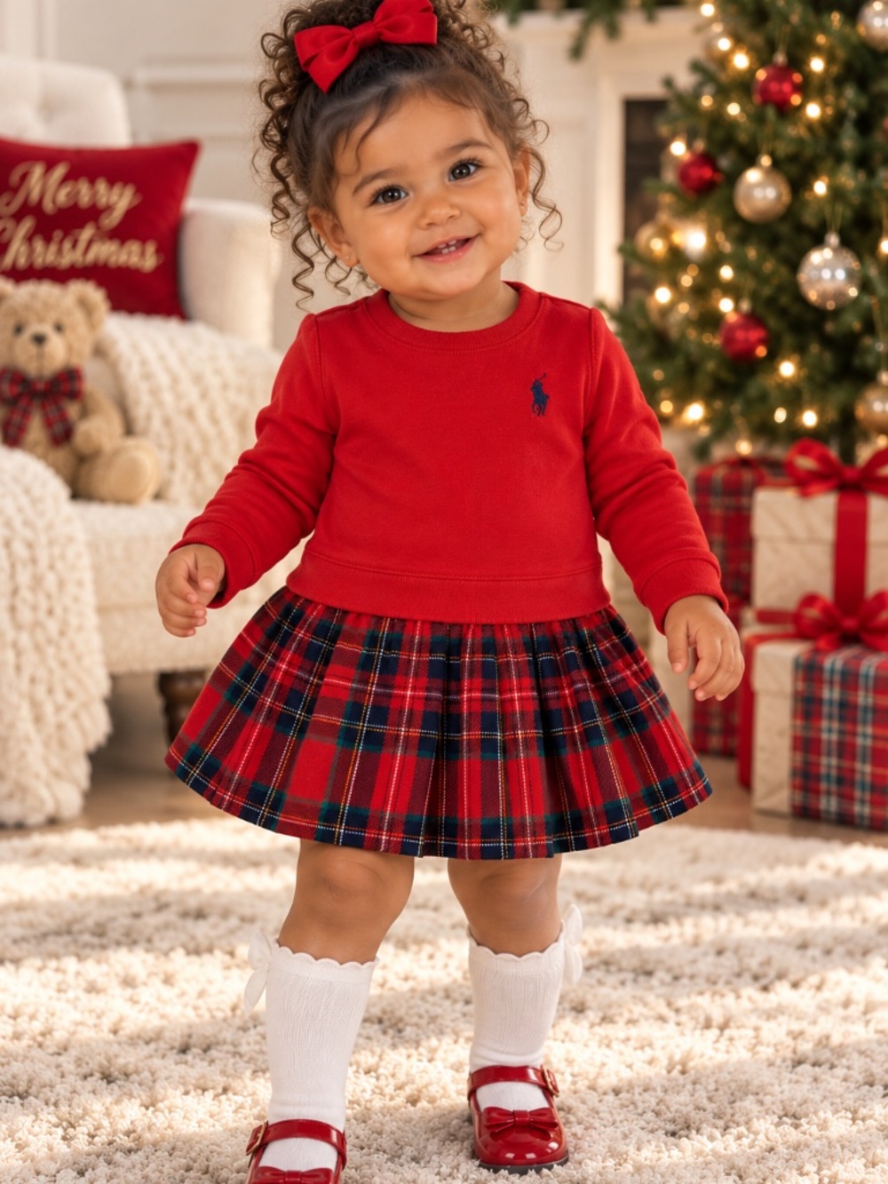 NWT Ralph Lauren Baby Girl 12M Red Tartan Plaid Holiday Christmas Dress